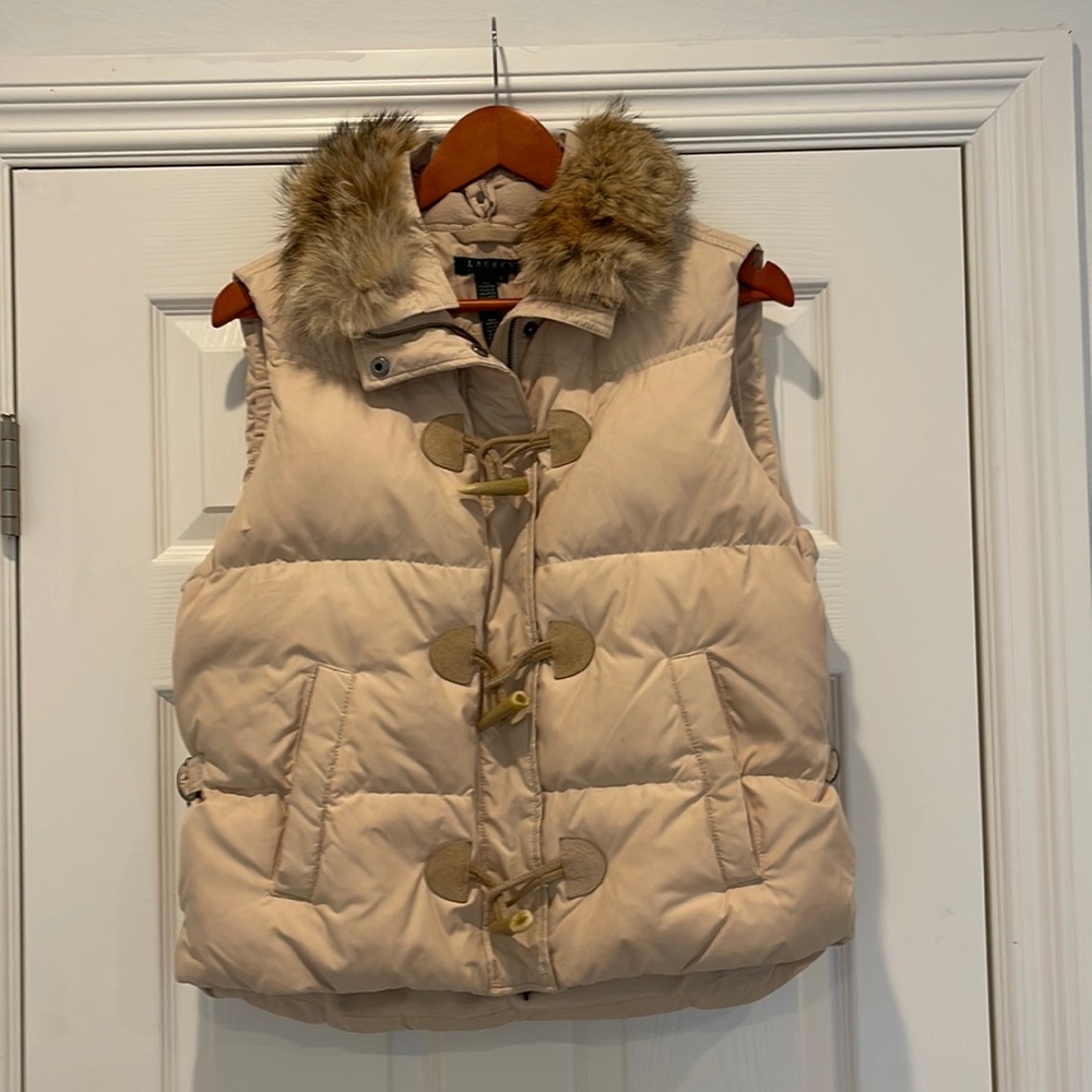Down vest with fur collar by Ralph Lauren